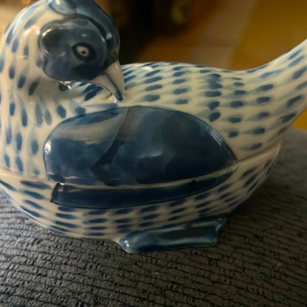 Fitz and Floyd Bird Trinket Box Pheasant White with Blue, Hand Painted, FF